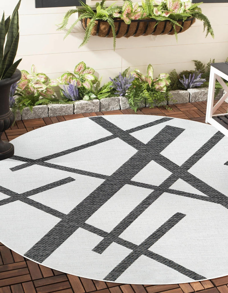 Urban Terrace Collection Area Rug -  Bowery Round Black and White  lifestyle 0
