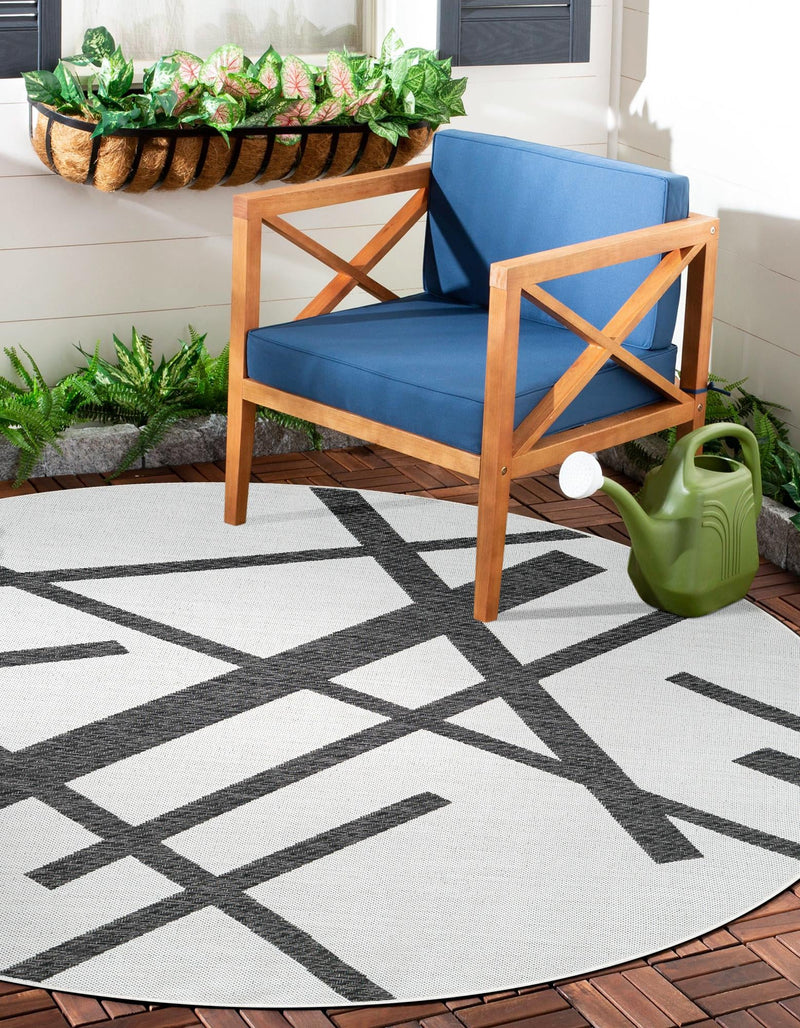 Urban Terrace Collection Area Rug -  Bowery Round Black and White  lifestyle 2