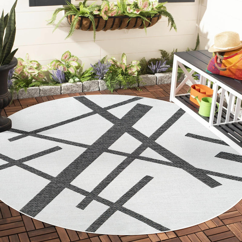 Urban Terrace Collection Area Rug -  Bowery Round Black and White  lifestyle 15