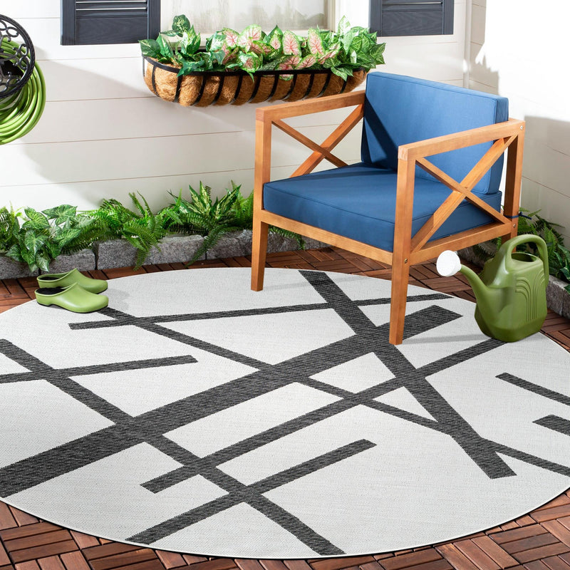 Urban Terrace Collection Area Rug -  Bowery Round Black and White  lifestyle 16