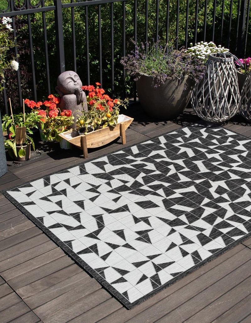Urban Terrace Collection Area Rug -  Mercer Rectangle Black and White  lifestyle 0