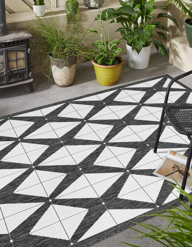 Urban Terrace Collection Area Rug -  Hudson Rectangle Black and White  lifestyle 2