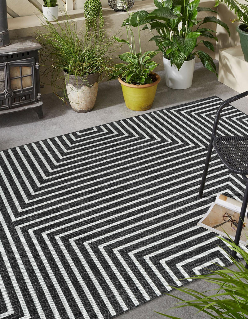 Urban Terrace Collection Area Rug -  Astoria (Black and White) Rectangle Black and White  lifestyle 2