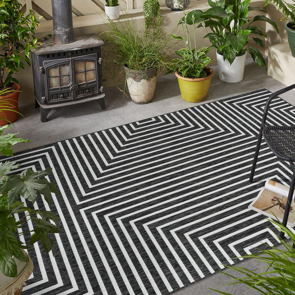 Urban Terrace Collection Area Rug -  Astoria (Black and White) Rectangle Black and White  lifestyle 14