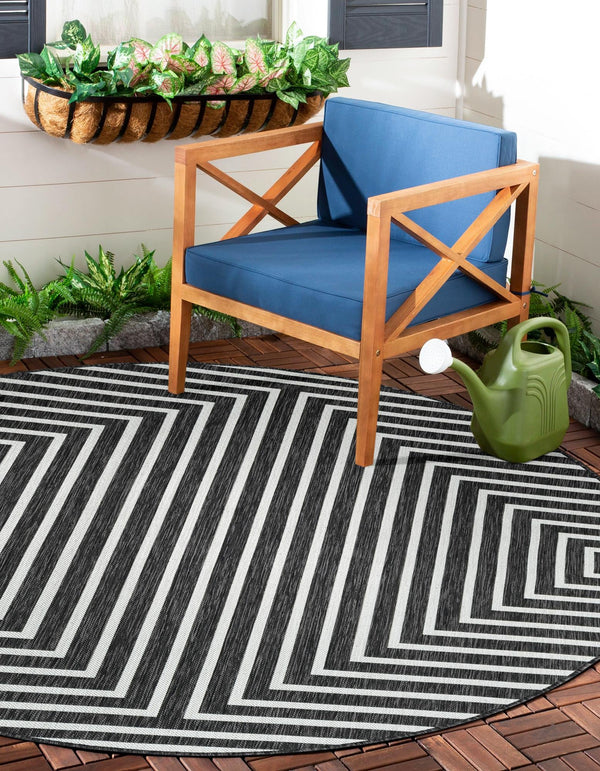 Urban Terrace Collection Area Rug -  Astoria (Black and White) Round Black and White  lifestyle 2