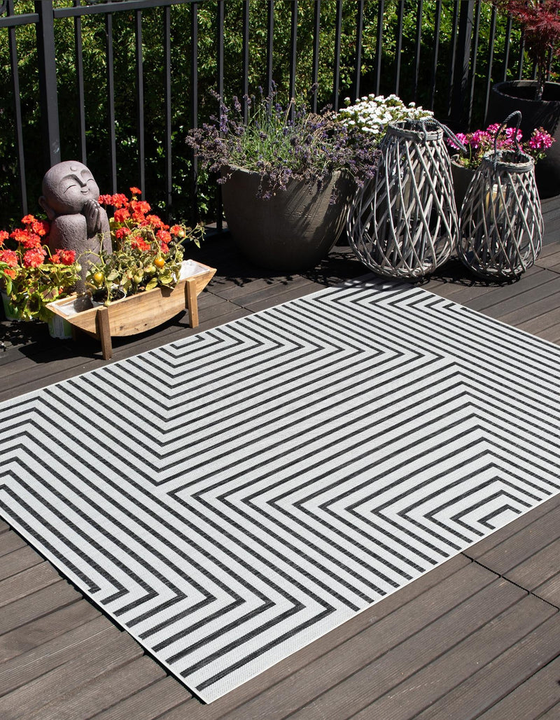 Urban Terrace Collection Area Rug -  Astoria (White and Black) Rectangle White and Black  lifestyle 0