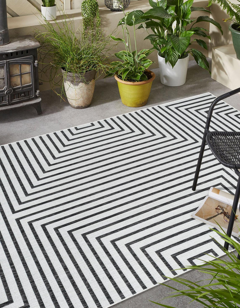 Urban Terrace Collection Area Rug -  Astoria (White and Black) Rectangle White and Black  lifestyle 2
