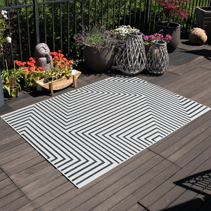 Urban Terrace Collection Area Rug -  Astoria (White and Black) Rectangle White and Black  lifestyle 13