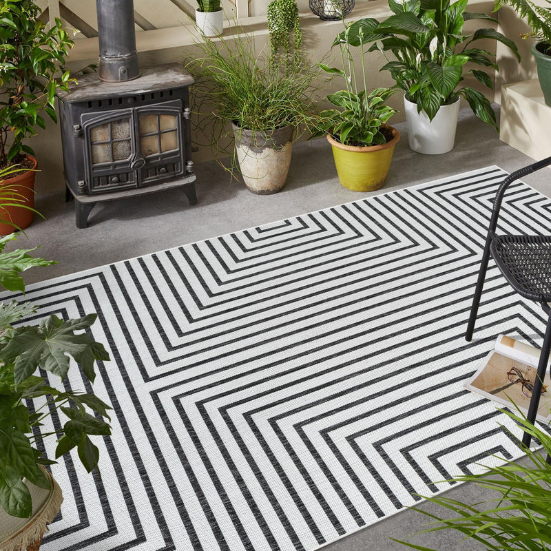 Urban Terrace Collection Area Rug -  Astoria (White and Black) Rectangle White and Black  lifestyle 14
