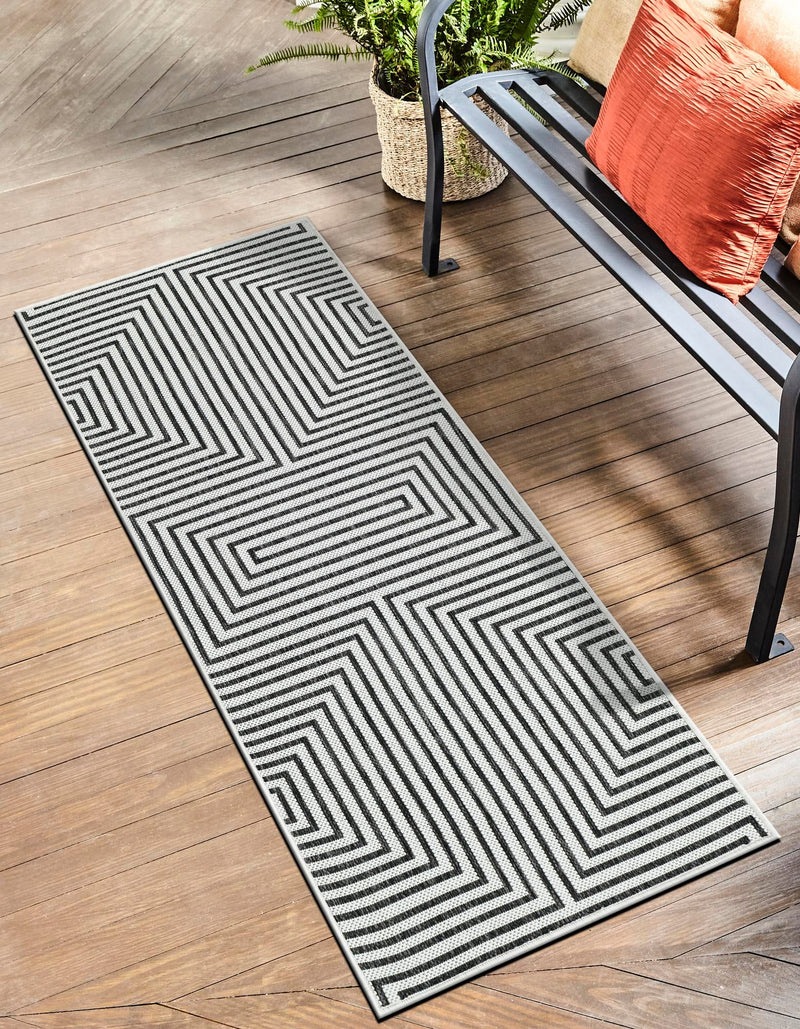 Urban Terrace Collection Area Rug -  Astoria (White and Black) Runner White and Black  lifestyle 0