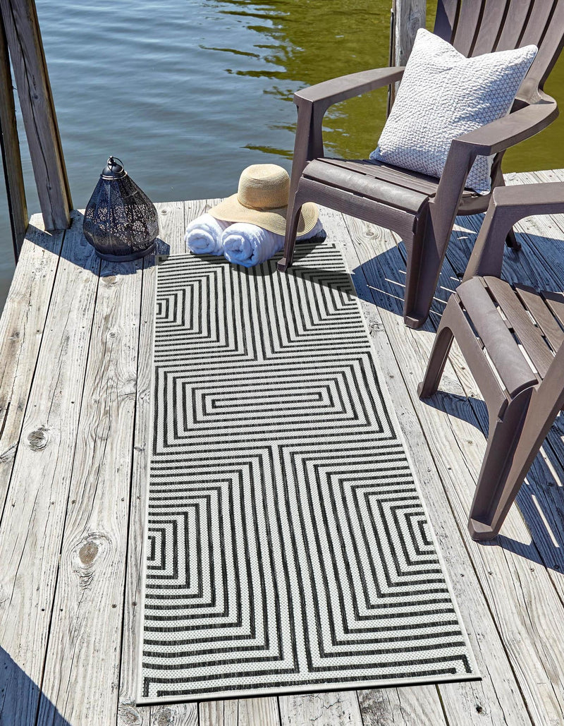Urban Terrace Collection Area Rug -  Astoria (White and Black) Runner White and Black  lifestyle 2