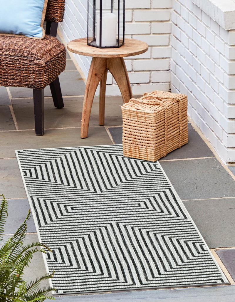 Urban Terrace Collection Area Rug -  Astoria (White and Black) Runner White and Black  lifestyle 4