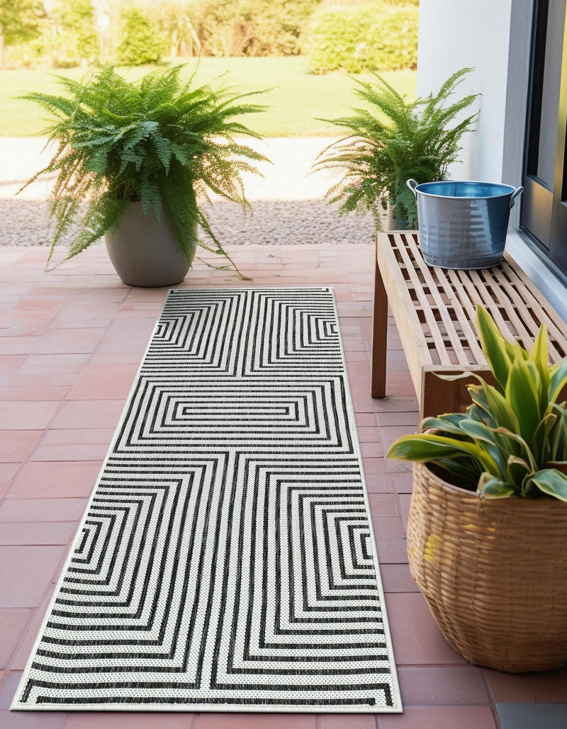 Urban Terrace Collection Area Rug -  Astoria (White and Black) Runner White and Black  lifestyle 6