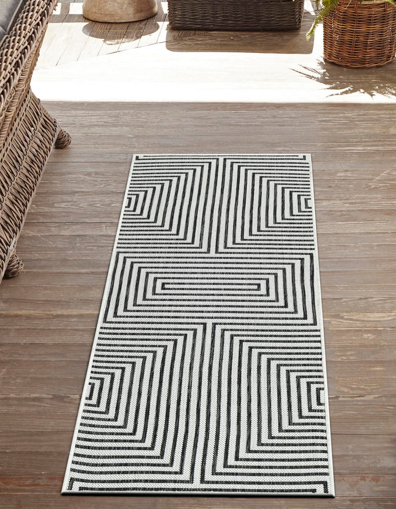 Urban Terrace Collection Area Rug -  Astoria (White and Black) Runner White and Black  lifestyle 7
