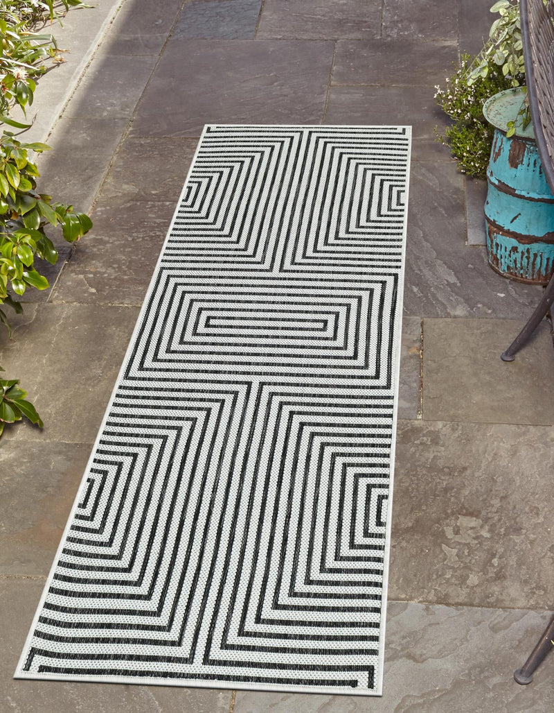 Urban Terrace Collection Area Rug -  Astoria (White and Black) Runner White and Black  lifestyle 9