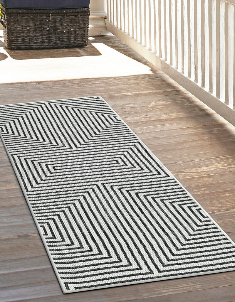 Urban Terrace Collection Area Rug -  Astoria (White and Black) Runner White and Black  lifestyle 10
