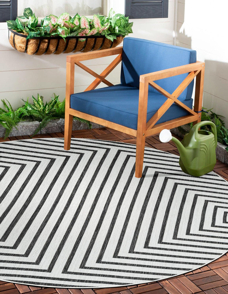 Urban Terrace Collection Area Rug -  Astoria (White and Black) Round White and Black  lifestyle 0
