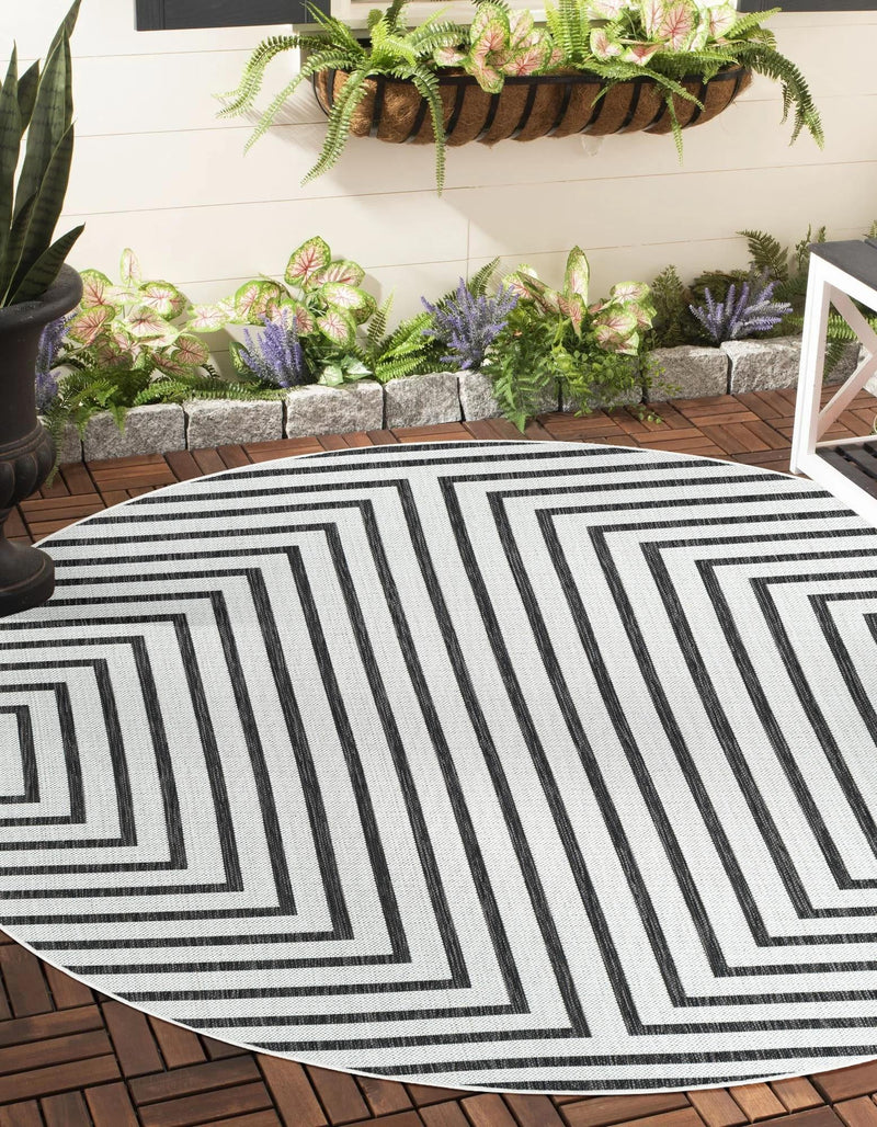 Urban Terrace Collection Area Rug -  Astoria (White and Black) Round White and Black  lifestyle 2