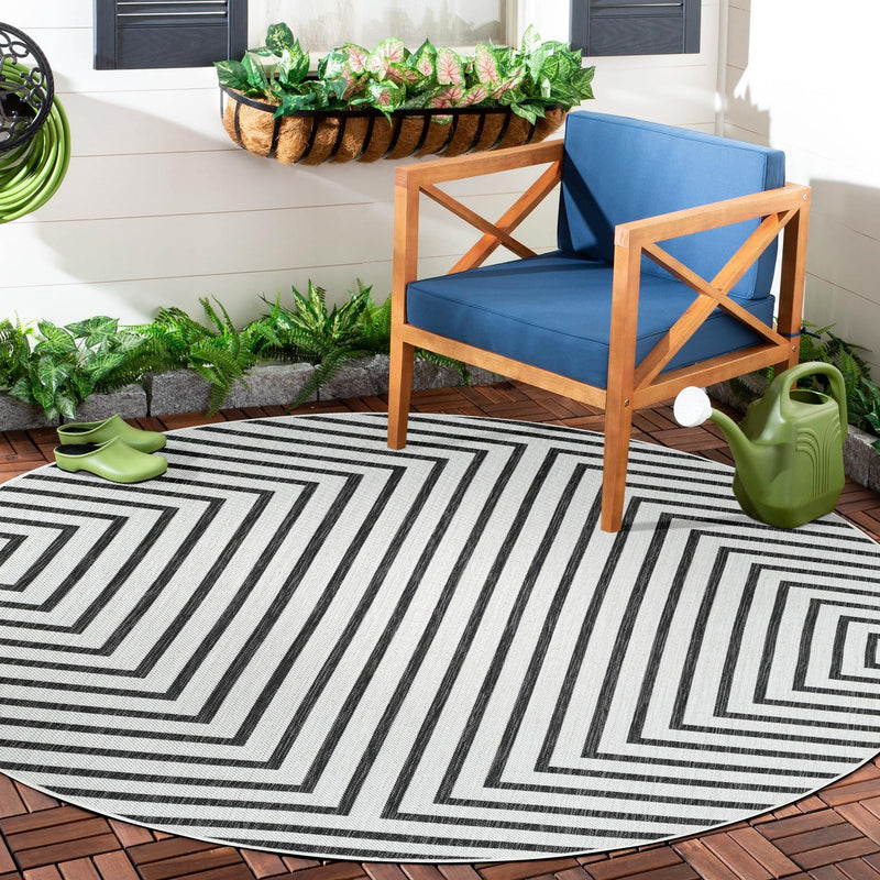 Urban Terrace Collection Area Rug -  Astoria (White and Black) Round White and Black  lifestyle 13