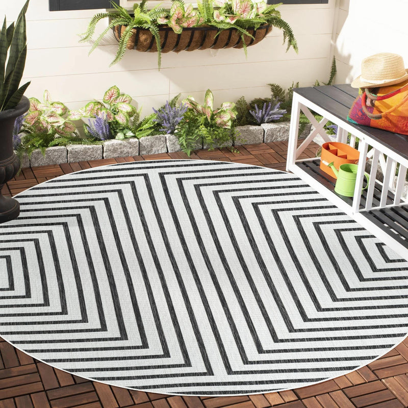 Urban Terrace Collection Area Rug -  Astoria (White and Black) Round White and Black  lifestyle 14