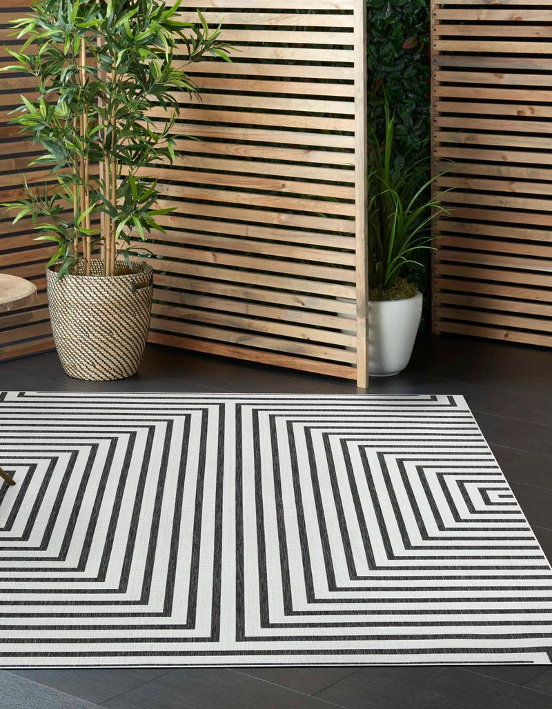 Urban Terrace Collection Area Rug -  Astoria (White and Black) Square White and Black  lifestyle 0