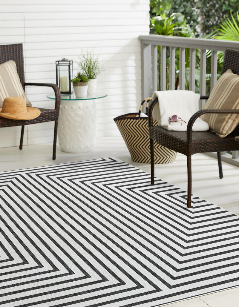 Urban Terrace Collection Area Rug -  Astoria (White and Black) Square White and Black  lifestyle 2