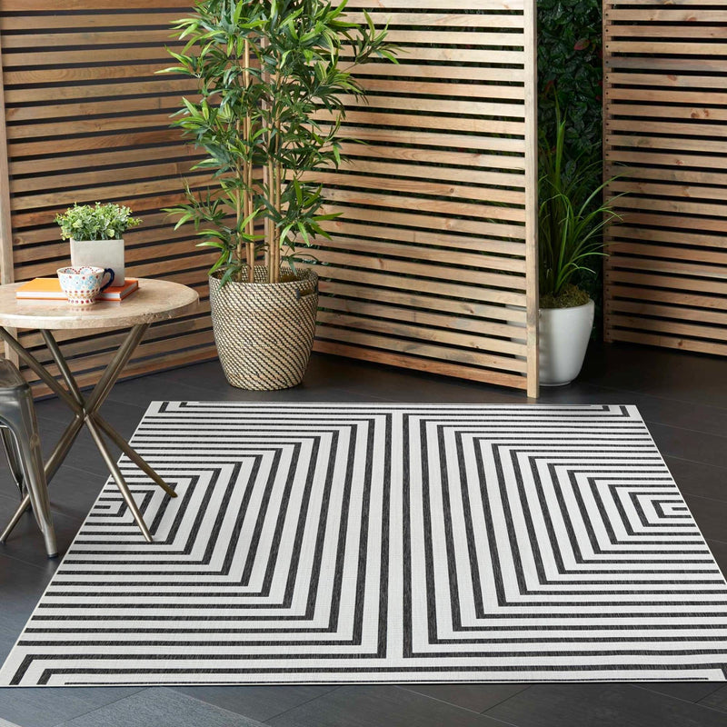 Urban Terrace Collection Area Rug -  Astoria (White and Black) Square White and Black  lifestyle 13