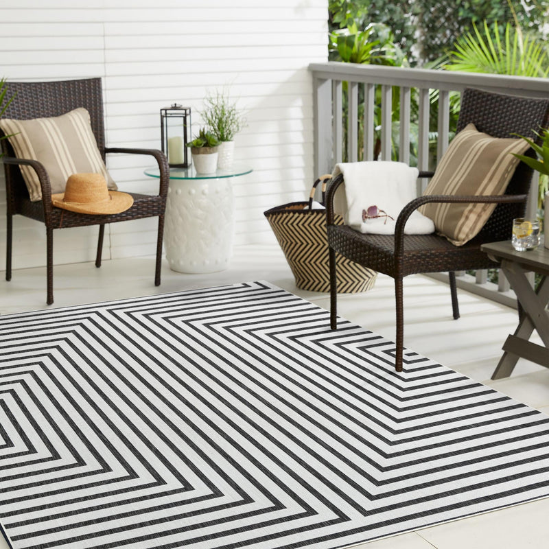 Urban Terrace Collection Area Rug -  Astoria (White and Black) Square White and Black  lifestyle 14
