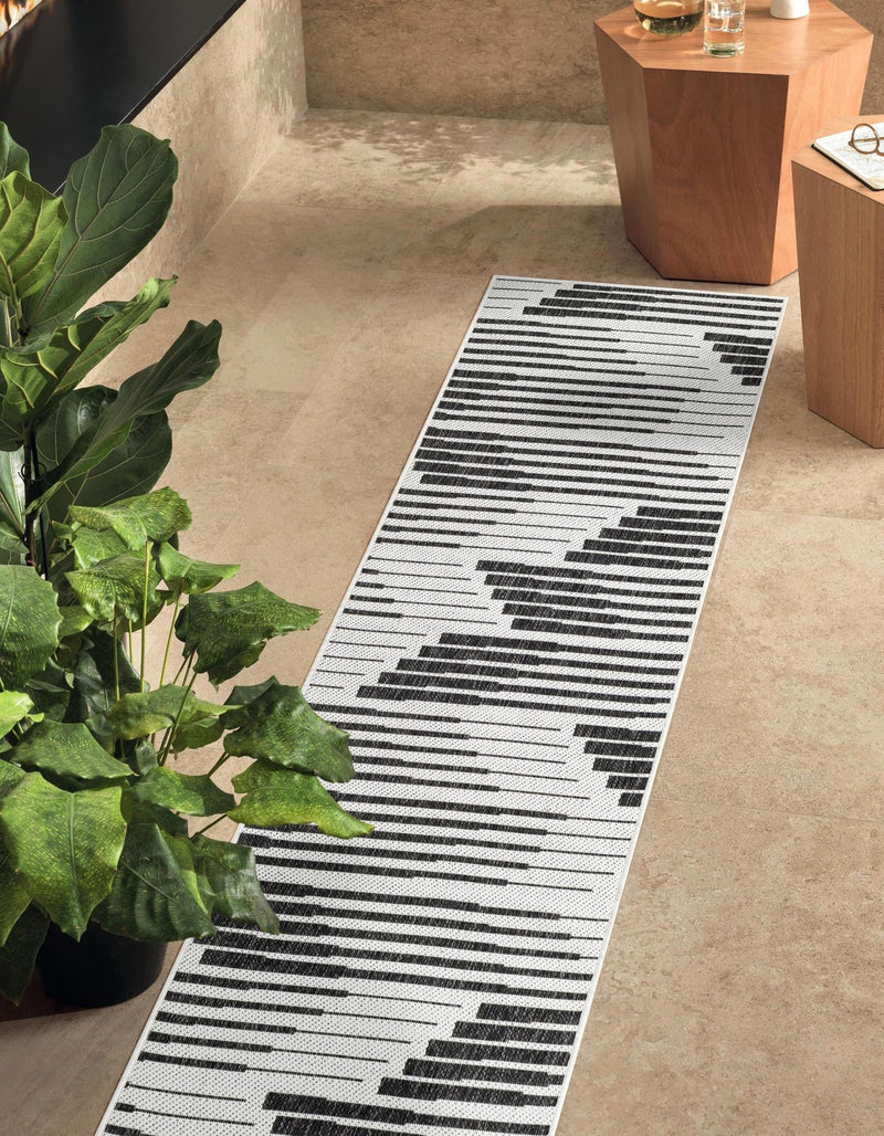 Urban Terrace Collection Area Rug -  Bronx Runner Black and White  lifestyle 0