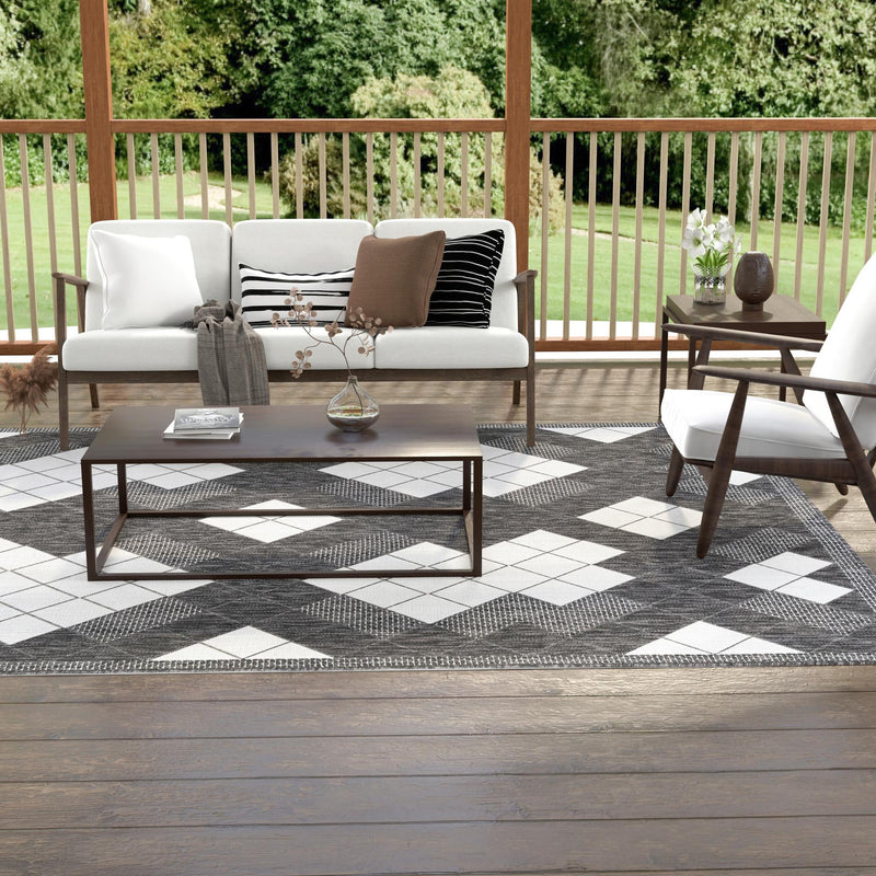 Urban Terrace Collection Area Rug -  Williamsburg Rectangle Black and White  lifestyle 15