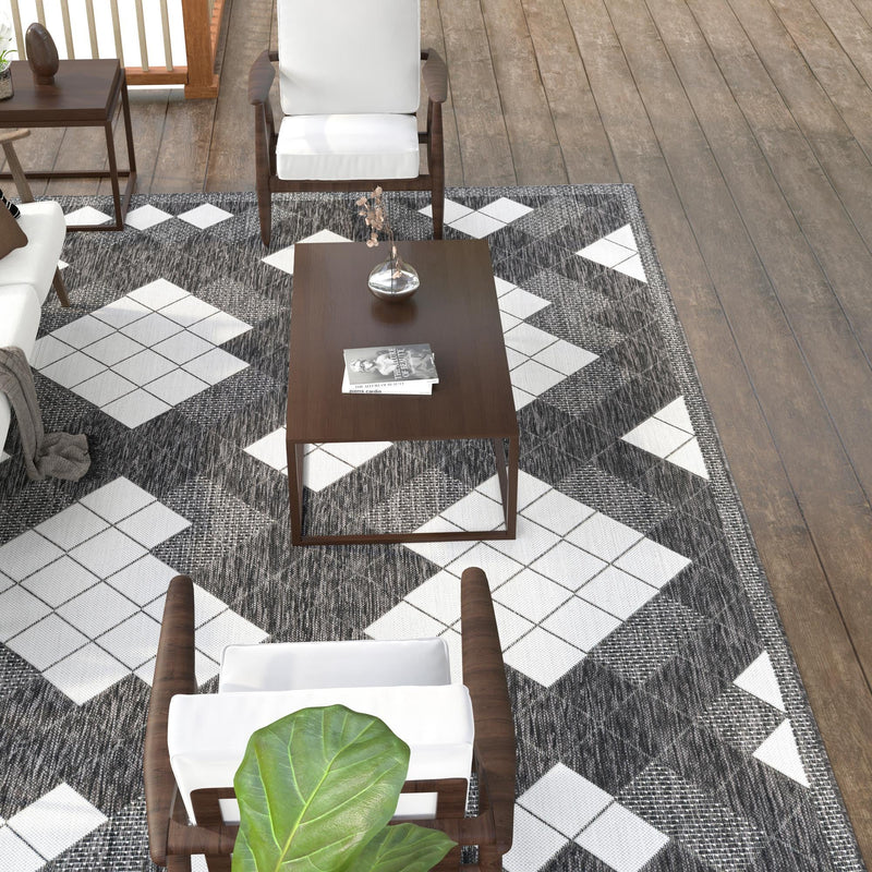 Urban Terrace Collection Area Rug -  Williamsburg Rectangle Black and White  lifestyle 16