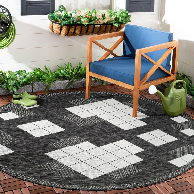 Urban Terrace Collection Area Rug -  Williamsburg Round Black and White  lifestyle 25