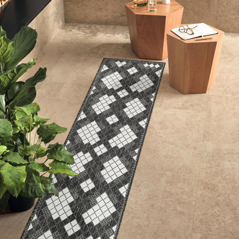 Urban Terrace Collection Area Rug -  Williamsburg Runner Black and White  lifestyle 13