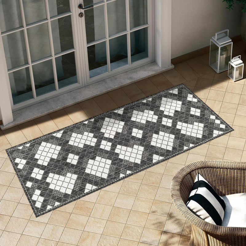 Urban Terrace Collection Area Rug -  Williamsburg Runner Black and White  lifestyle 14