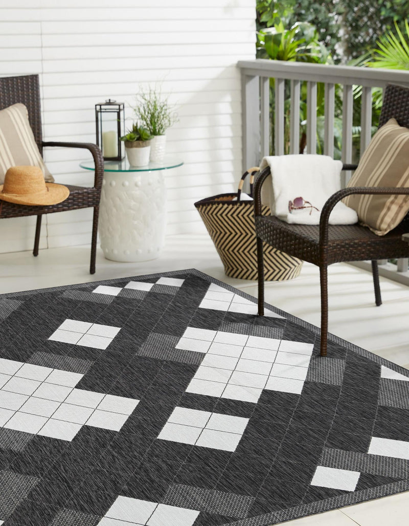 Urban Terrace Collection Area Rug -  Williamsburg Square Black and White  lifestyle 2