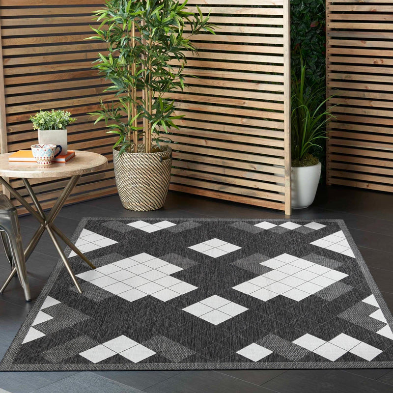 Urban Terrace Collection Area Rug -  Williamsburg Square Black and White  lifestyle 13