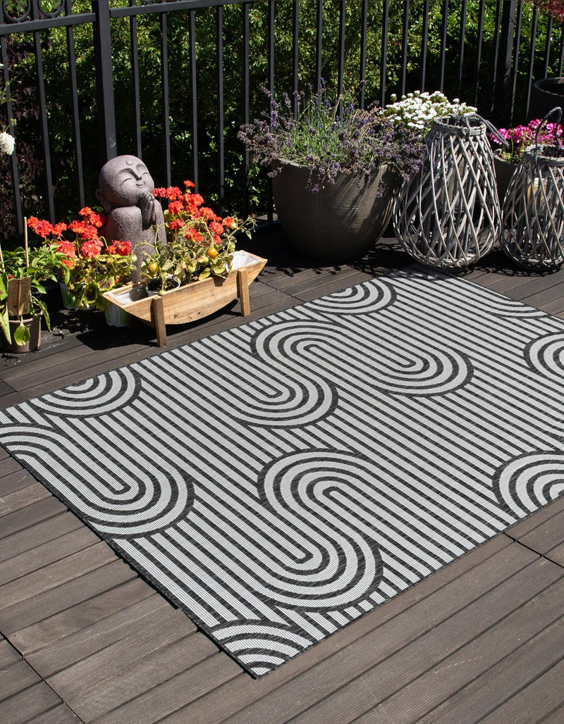 Urban Terrace Collection Area Rug -  Uptown Rectangle Black and White  lifestyle 0