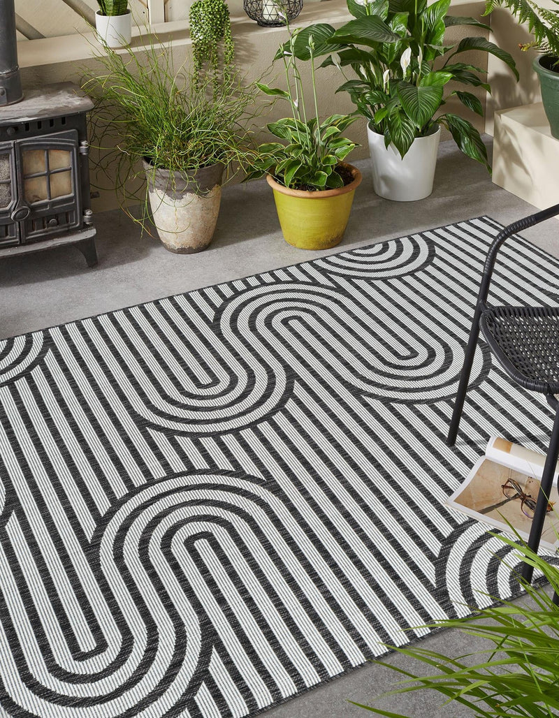 Urban Terrace Collection Area Rug -  Uptown Rectangle Black and White  lifestyle 2
