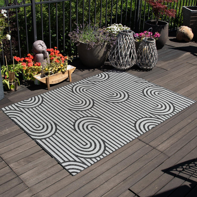 Urban Terrace Collection Area Rug -  Uptown Rectangle Black and White  lifestyle 13