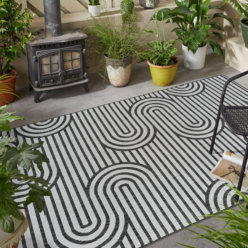 Urban Terrace Collection Area Rug -  Uptown Rectangle Black and White  lifestyle 14