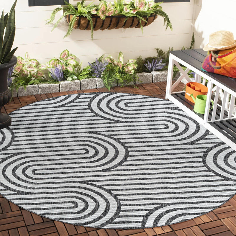 Urban Terrace Collection Area Rug -  Uptown Round Black and White  lifestyle 11