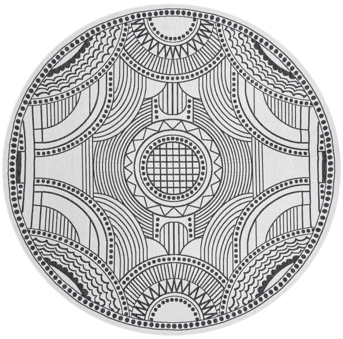 Patio Heritage Collection Area Rug -  Asheville Round White and Black  lifestyle 43