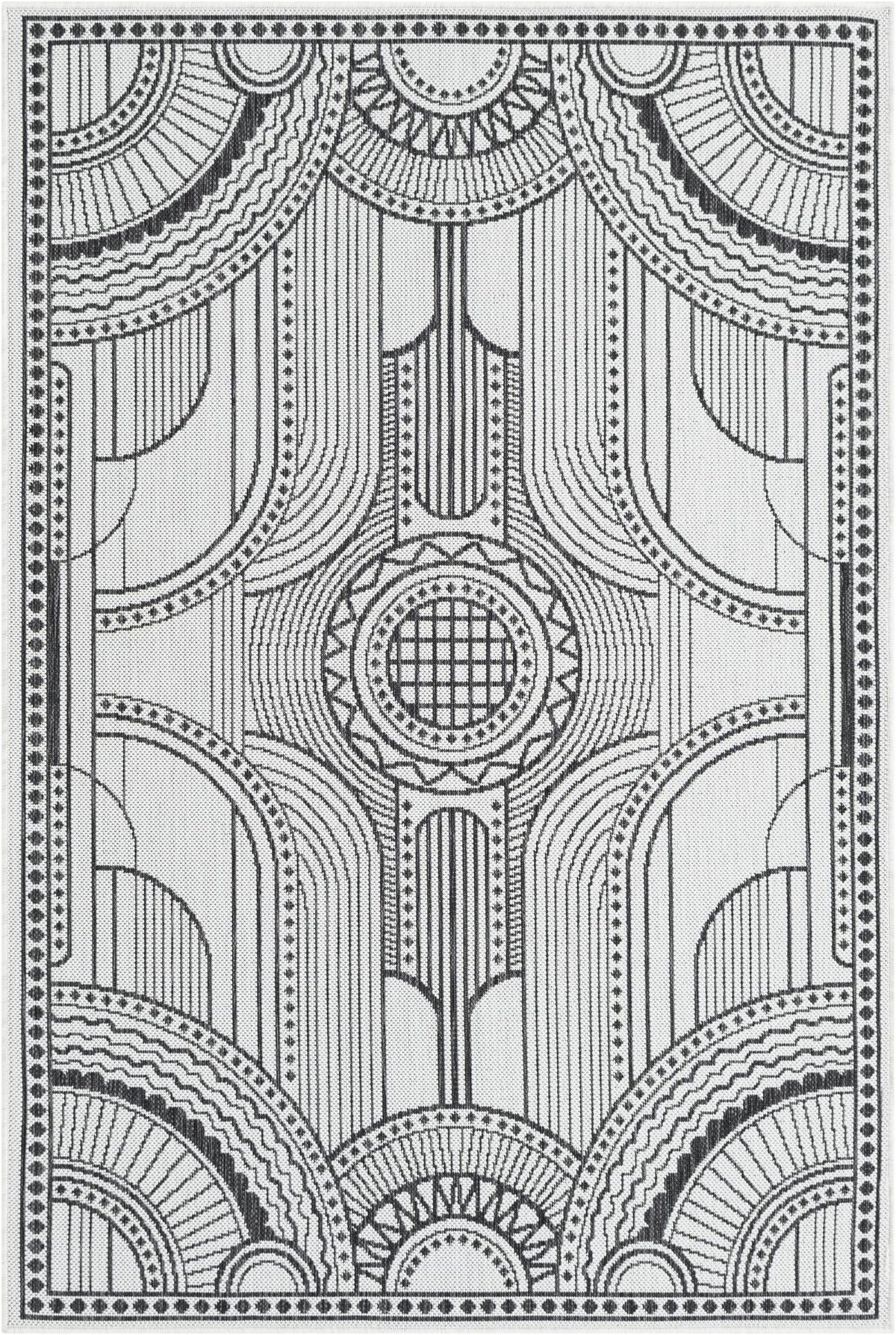 Patio Heritage Collection Area Rug -  Asheville Rectangle Black and White  lifestyle 2