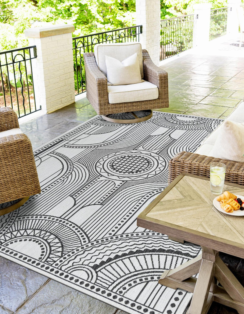 Patio Heritage Collection Area Rug -  Asheville Rectangle White and Black  lifestyle 13