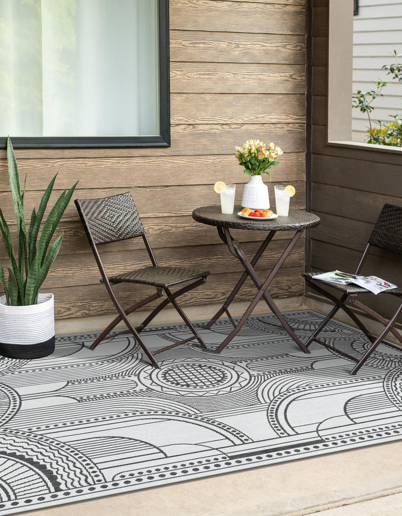 Patio Heritage Collection Area Rug -  Asheville Rectangle White and Black  lifestyle 25