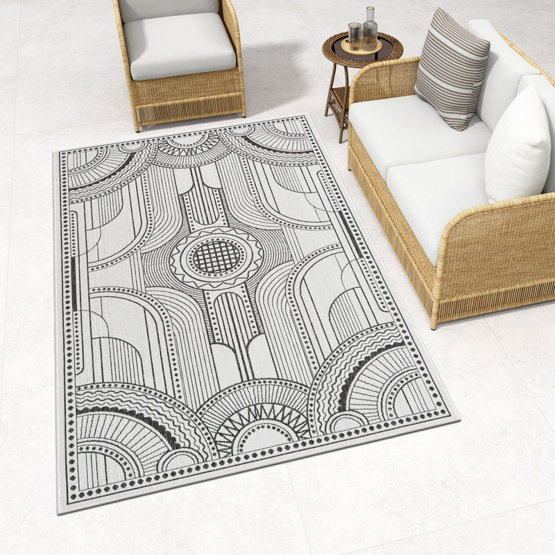 Patio Heritage Collection Area Rug -  Asheville Rectangle White and Black  lifestyle 40