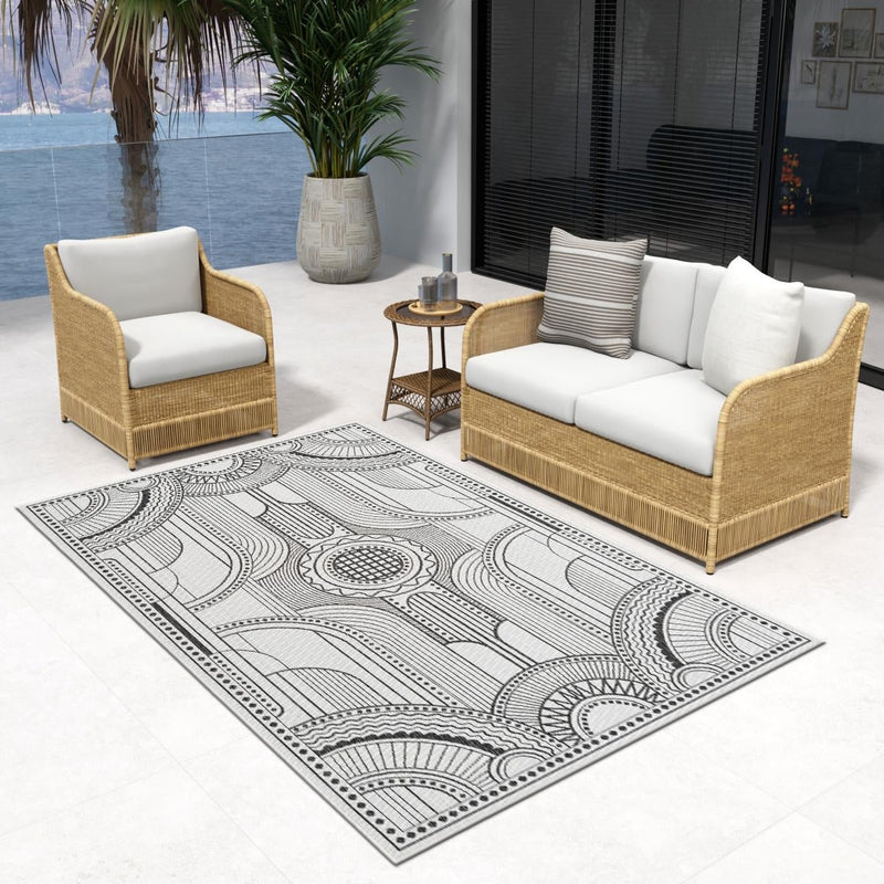 Patio Heritage Collection Area Rug -  Asheville Rectangle White and Black  lifestyle 41
