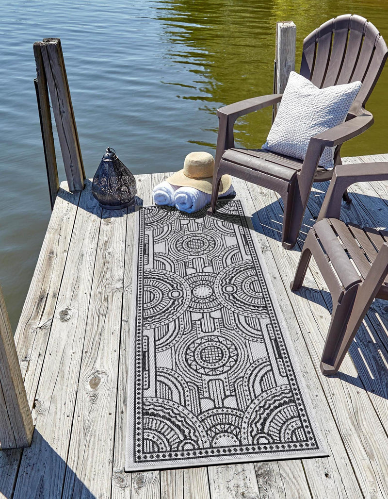 Patio Heritage Collection Area Rug -  Asheville Runner White and Black  lifestyle 46