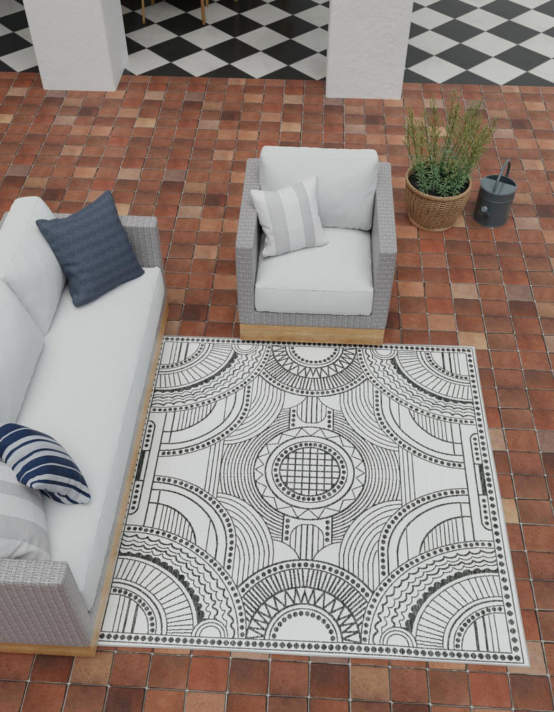 Patio Heritage Collection Area Rug -  Asheville Square White and Black  lifestyle 45