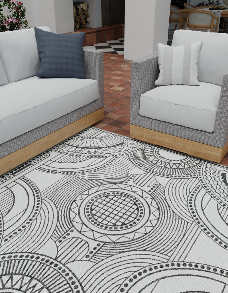 Patio Heritage Collection Area Rug -  Asheville Square White and Black  lifestyle 67